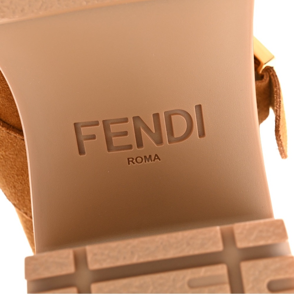 Fendi Tan Suede Shearling-Lined Mules with Gold Buckle - Picture 10 of 10